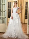 Ball Gown Illusion Tulle Sweep Train Wedding Dresses With Appliques Lace #Milly00022665