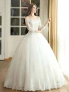 Ball Gown Off-the-shoulder Tulle Floor-length Wedding Dresses With Appliques Lace #Milly00022667