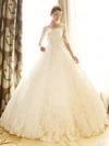 Ball Gown Illusion Tulle Chapel Train Wedding Dresses With Appliques Lace #Milly00022670