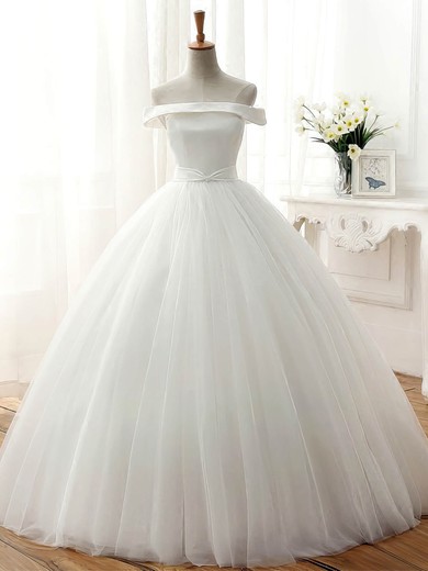 Ball Gown Off-the-shoulder Tulle Floor-length Sashes / Ribbons Original Wedding Dresses #Milly00022672