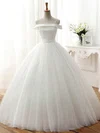 Ball Gown Off-the-shoulder Tulle Floor-length Wedding Dresses With Sashes / Ribbons #Milly00022672