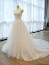 Ball Gown Sweetheart Tulle Chapel Train Wedding Dresses With Appliques Lace #Milly00022676