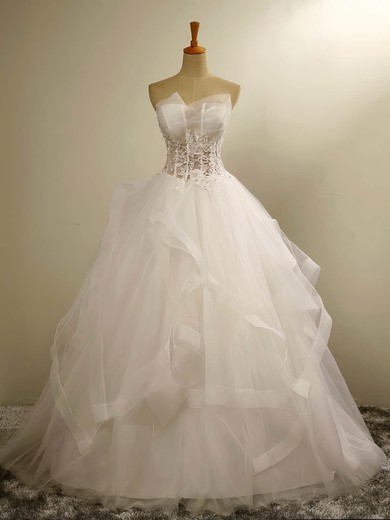 Ball Gown Sweetheart Tulle Floor-length Appliques Lace Custom Wedding Dresses #Milly00022678