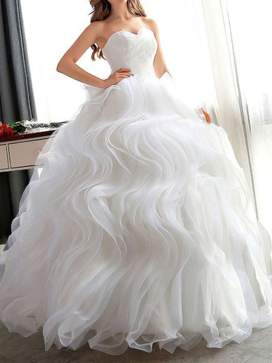 Ball Gown Sweetheart Organza Floor-length Wedding Dresses With Cascading Ruffles #Milly00022681