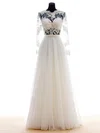 A-line Illusion Tulle Floor-length Wedding Dresses With Appliques Lace #Milly00022682