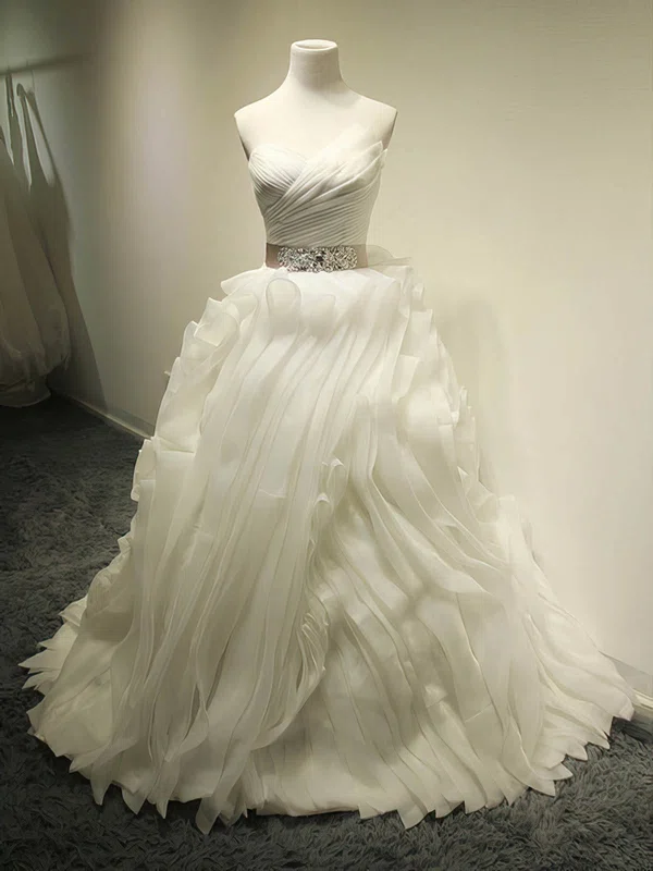 Ball Gown V-neck Organza Court Train Wedding Dresses With Cascading Ruffles #Milly00022683