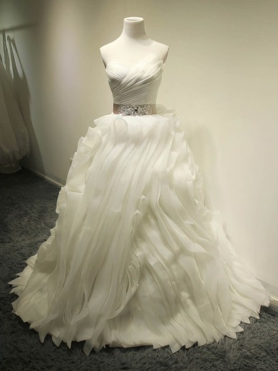 Princess V-neck Organza Court Train Sashes / Ribbons New Style Wedding Dresses #Milly00022683