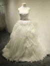 Ball Gown V-neck Organza Court Train Wedding Dresses With Cascading Ruffles #Milly00022683