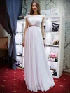 Promotion A-line Scalloped Neck Lace Chiffon Floor-length Sashes / Ribbons Backless Wedding Dresses #Milly00022685
