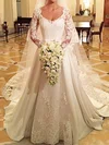 Ball Gown/Princess V-neck Satin Court Train Wedding Dresses With Appliques Lace #Milly00022686