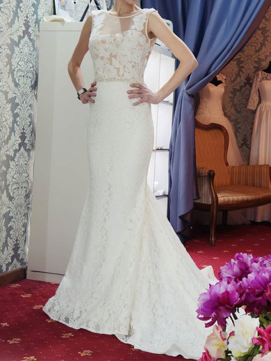 Trumpet/Mermaid Illusion Lace Court Train Wedding Dresses With Beading #Milly00022689