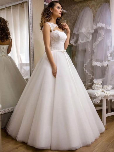 Princess Scoop Neck Tulle Floor-length Appliques Lace Noble Wedding Dresses #Milly00022690