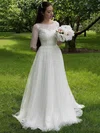 A-line Illusion Lace Tulle Sweep Train Wedding Dresses #Milly00022693