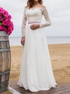 A-line Off-the-shoulder Lace Chiffon Floor-length Wedding Dresses With Sashes / Ribbons #Milly00022694