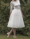 Ball Gown/Princess Square Neckline Tulle Tea-length Wedding Dresses With Appliques Lace #Milly00022696