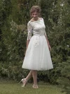 Ball Gown Square Neckline Tulle Tea-length Wedding Dresses With Appliques Lace #Milly00022696