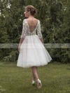 Ladies A-line Square Neckline Tulle Tea-length Lace 1/2 Sleeve Backless Wedding Dresses #Milly00022696