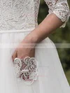 Ladies A-line Square Neckline Tulle Tea-length Lace 1/2 Sleeve Backless Wedding Dresses #Milly00022696