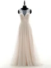 A-line Illusion Tulle Floor-length Wedding Dresses With Appliques Lace #Milly00022697