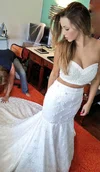 Newest Trumpet/Mermaid Sweetheart Satin Tulle Court Train Pearl Detailing Two Piece Wedding Dresses #Milly00022699