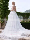 New Style A-line Scoop Neck Tulle Court Train Appliques Lace Backless Wedding Dresses #Milly00022705