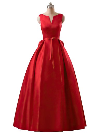 Princess Scoop Neck Satin Floor-length Sashes / Ribbons Prom Dresses #Milly020102746