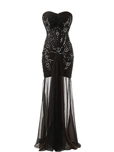 Black Sheath/Column Strapless Chiffon Prom Dresses With Appliques #Milly020102750