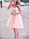 A-line Sweetheart Satin Tulle Knee-length Short Prom Dresses #Milly020102755