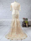 Trumpet/Mermaid Scoop Neck Tulle Sweep Train Appliques Lace Prom Dresses #Milly020102800