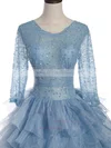 Princess Scoop Neck Organza Lace Chapel Train Sequins Long Sleeve Modest Prom Dresses #Milly020102803