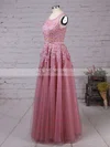 Princess Scoop Neck Tulle Floor-length Appliques Lace Prom Dresses #Milly020102804
