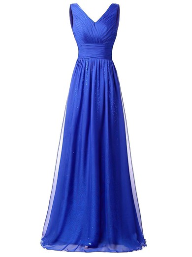 Simple A-line V-neck Chiffon Sequined Floor-length Ruffles Backless Prom Dresses #Milly020102806