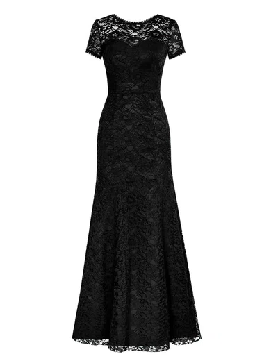 Black Sheath/Column Illusion Lace Modest Prom Dresses With Sleeves #Milly020102807