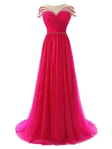 Ball Gown Illusion Ruched Tulle Prom Dresses With Beading #Milly020102812