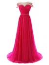 Beautiful A-line Scoop Neck Tulle Sweep Train Beading Cap Straps Prom Dresses #Milly020102812