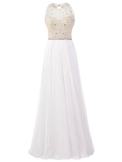 A-line Scoop Neck Chiffon Floor-length Beading Prom Dresses #Milly020102813