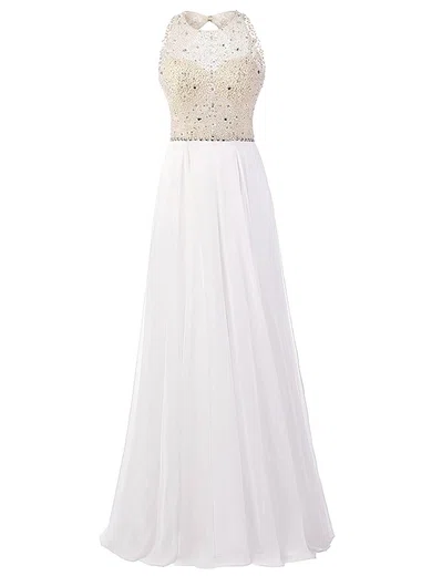White A-line Illusion Chiffon Cut Out Prom Dresses With Beading #Milly020102813