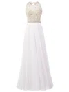 A-line Scoop Neck Chiffon Floor-length Beading Prom Dresses #Milly020102813