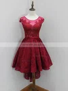 A-line Scoop Neck Lace Tulle Asymmetrical Beading Unique High Low Prom Dresses #Milly020102850