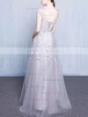 A-line Scoop Neck Tulle Floor-length Appliques Lace Prom Dresses #Milly020102851