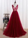 Princess V-neck Tulle Sweep Train Lace Prom Dresses #Milly020102852