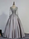 Ball Gown V-neck Satin Tulle Modest Prom Dresses With Appliques #Milly020102853