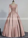 Ball Gown V-neck Satin Tulle Floor-length Beading Prom Dresses #Milly020102853