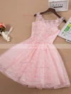 A-line Scoop Neck Lace Tulle Short/Mini Beading Pretty Prom Dresses #Milly020102854