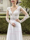 A-line V-neck Chiffon Sweep Train Split Front Prom Dresses #Milly020102865