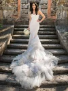 Trumpet/Mermaid Sweetheart Lace Tulle Court Train Appliques Lace Amazing Wedding Dresses #Milly00022712