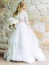 Perfect A-line Scoop Neck Lace Organza Sweep Train Ruffles Long Sleeve Two Piece Wedding Dresses #Milly00022713