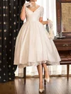 Ball Gown/Princess V-neck Taffeta Tea-length Wedding Dresses With Lace #Milly00022716