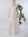 Ball Gown V-neck Tulle Sweep Train Wedding Dresses With Appliques Lace #Milly00022717