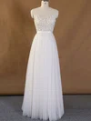 Ball Gown V-neck Tulle Floor-length Wedding Dresses With Appliques Lace #Milly00022718